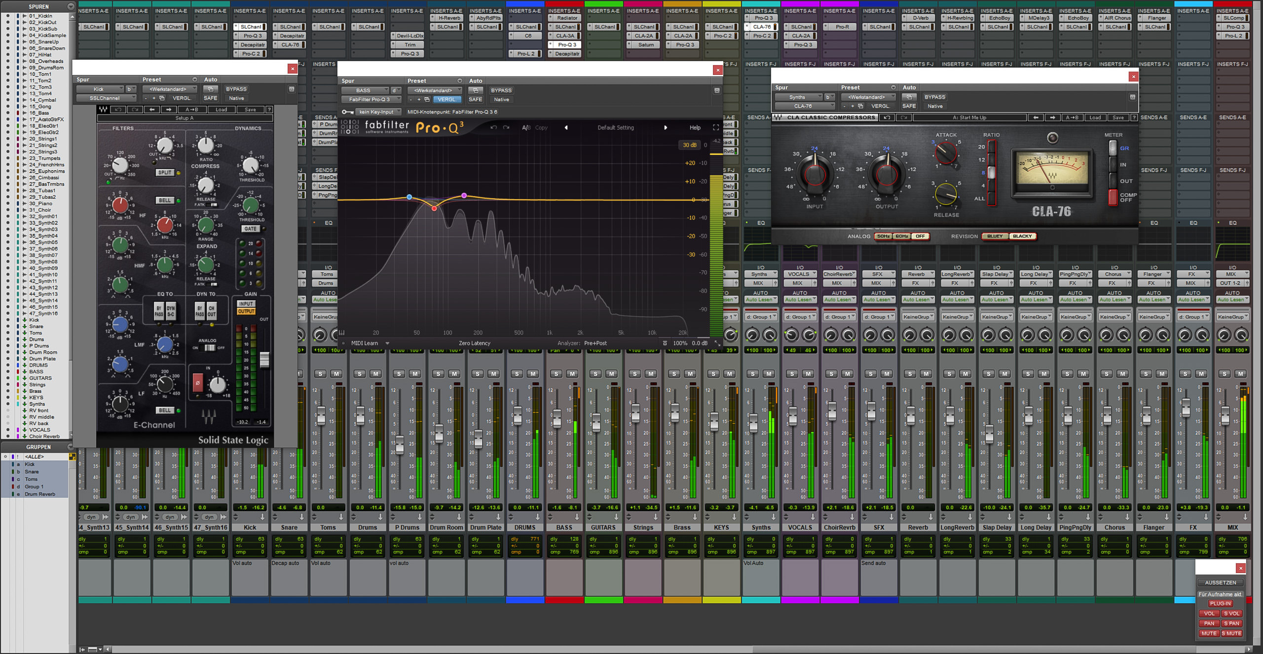 Mixing im Red Carpet Studio. Hier siehst du einen Screenshot einer Mix-Session im Tonstudio.